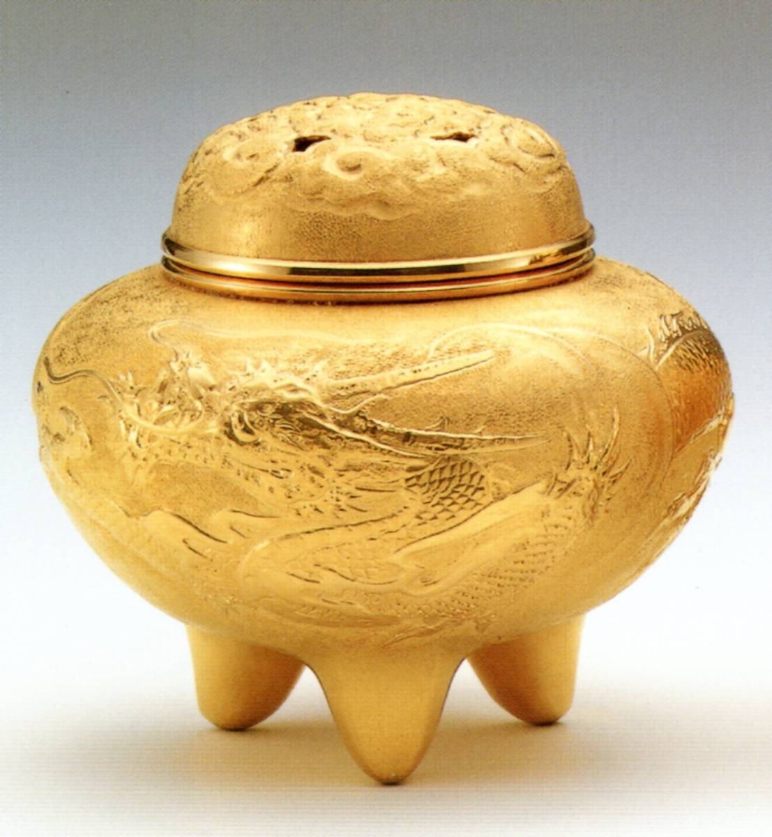 純金龍文香炉
