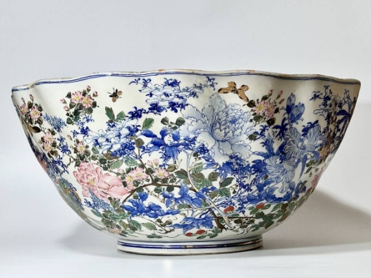 瀬戸横浜焼 花鳥絵文大鉢